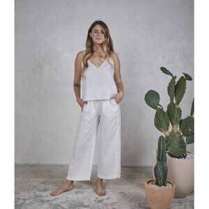 esby apparel Harriette Tank / Small / White Linen Loose Small Batch V-Neck